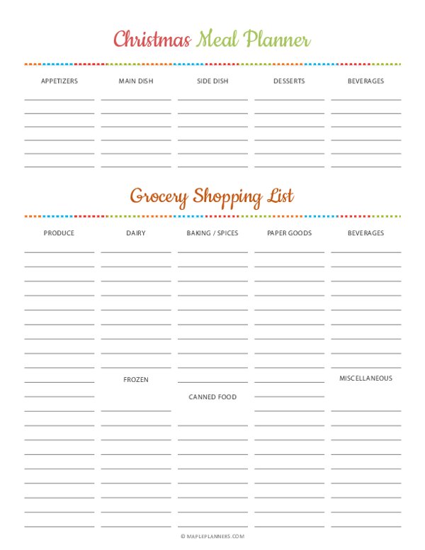 Holiday Meal Planning Template