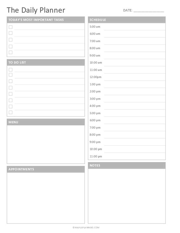 Daily Planners Templates