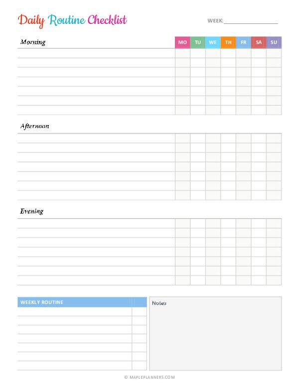 Free Printable Daily Routine Checklist Template