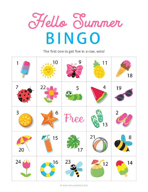 Free Printable Hello Summer Bingo Free Printable Hello Summer Bingo