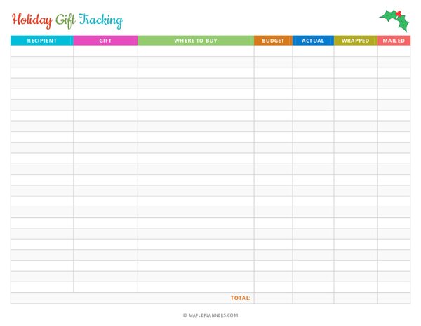 Christmas Holiday Gift Tracking