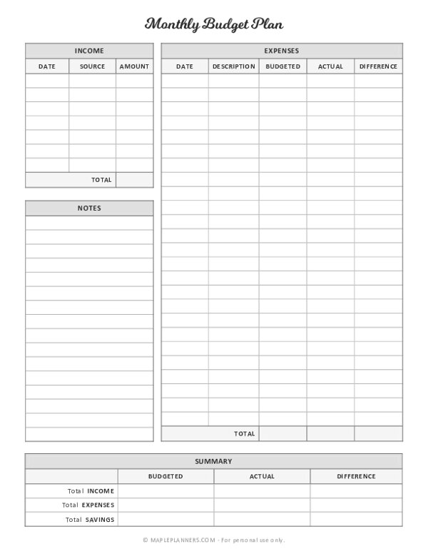 Monthly Budget Planner • The Printables