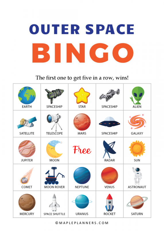 Free Printable Outer Space Bingo Game Cards Free Printable Outer Space Bingo Game Cards
