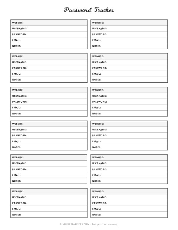 Password Log Template