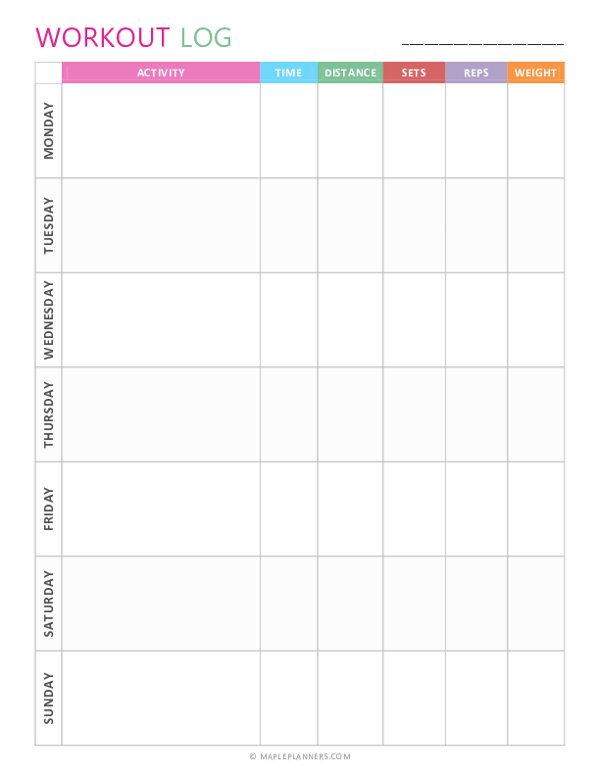 Free Printable Workout And Fitness Log