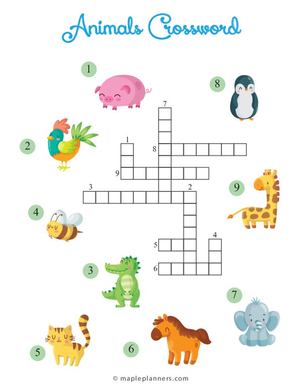 Animal Crossword Puzzle in 2023  Crossword, Crossword puzzle, Printable  crafts