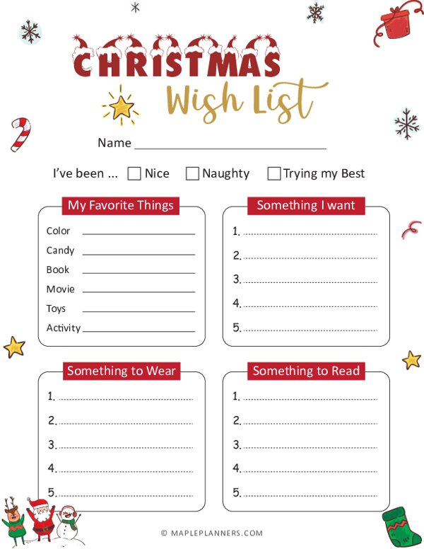 Printable Christmas Wish List Template