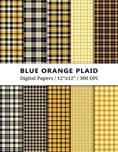 Blue Orange Plaid Digital Papers