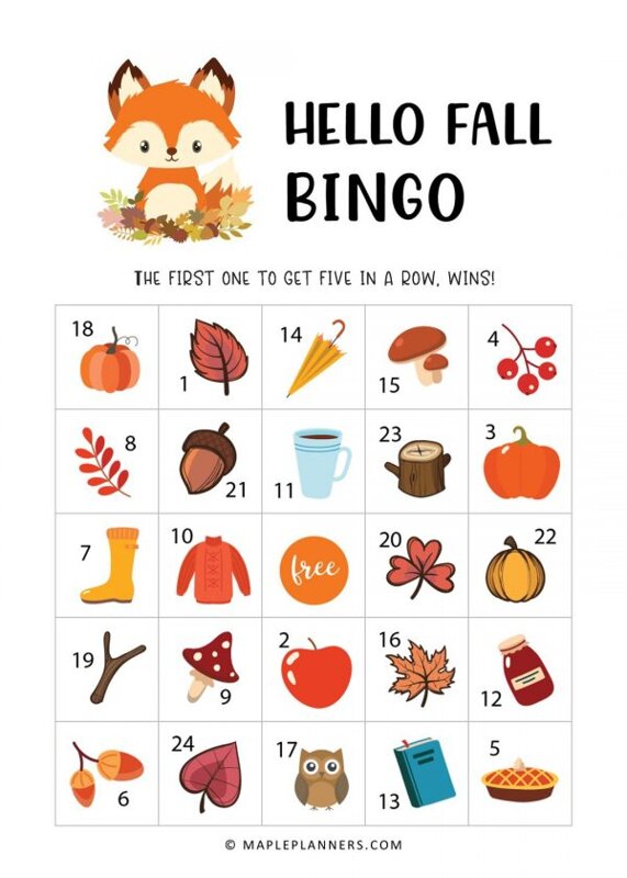 Hello Fall Bingo Cards