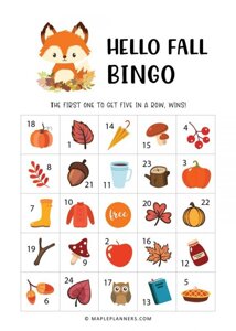 Hello Fall Bingo Cards