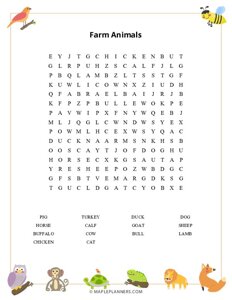 Farm Animals Word Search