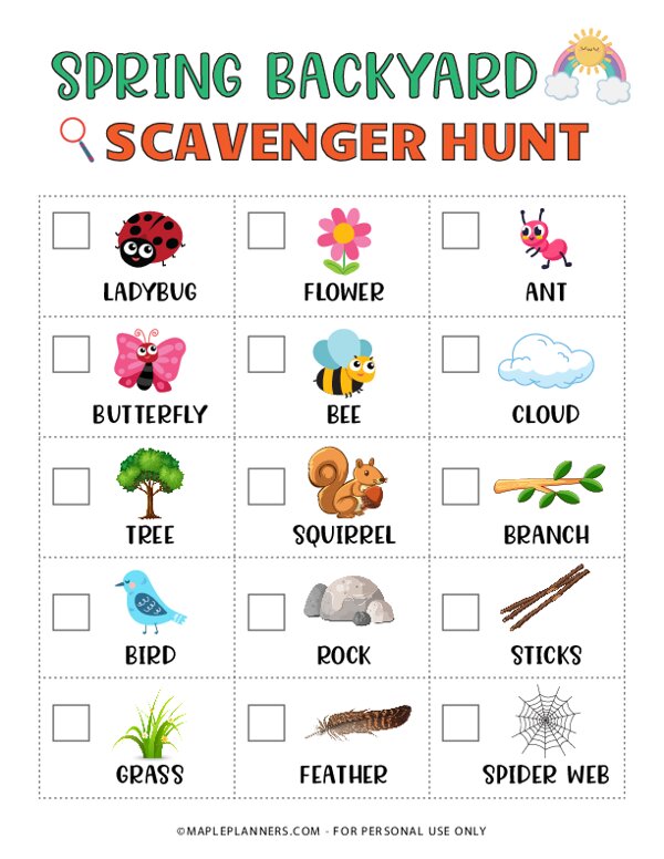 Spring Backyard Scavenger Hunt