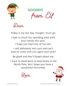 Goodbye from Elf on the Shelf Letter