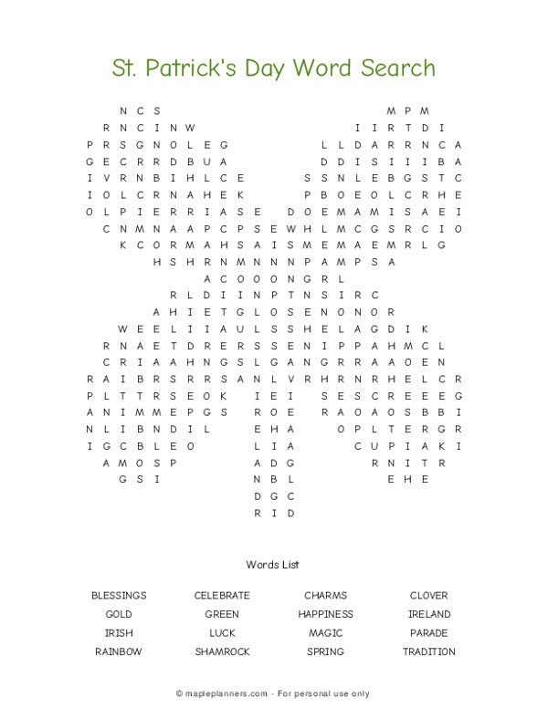 St. Patricks Day Word Search