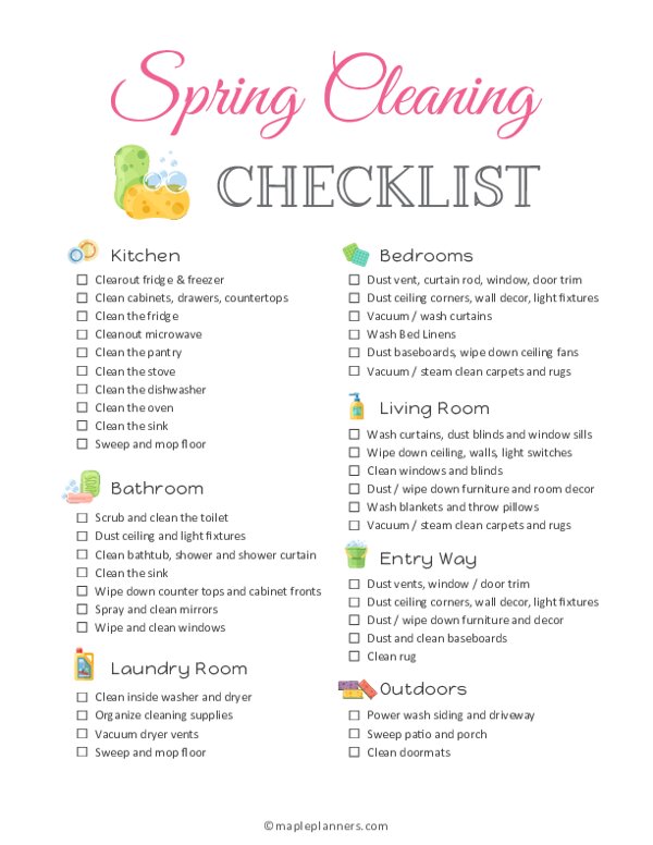 Free Printable Spring Cleaning Checklist