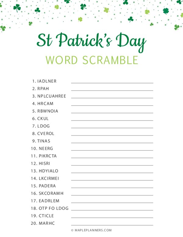St. Patrick’s Day Word Scramble