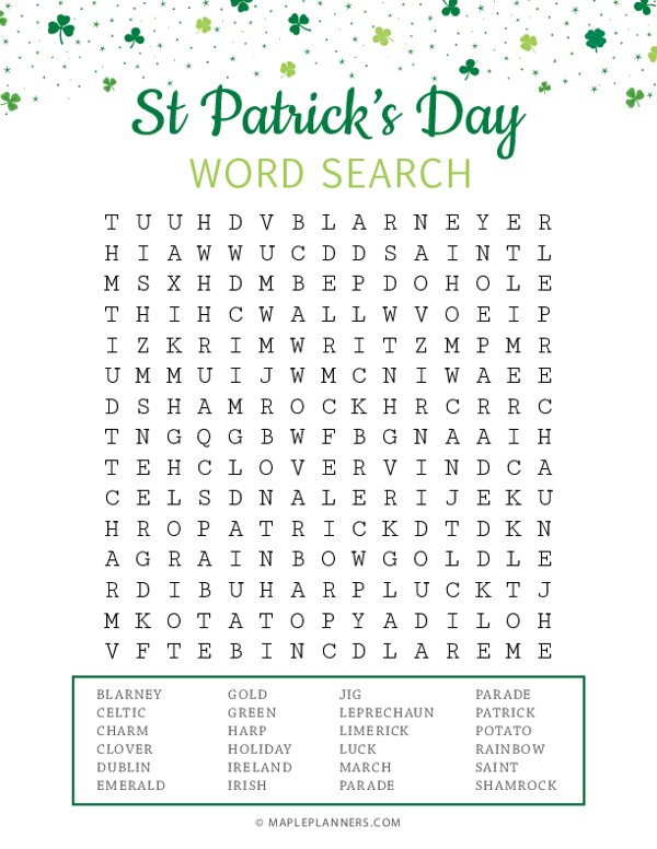 St. Patrick’s Day Word Search Puzzles
