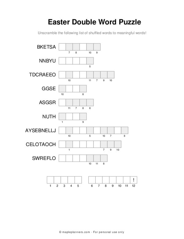 Easter Double Word Scramble Puzzle