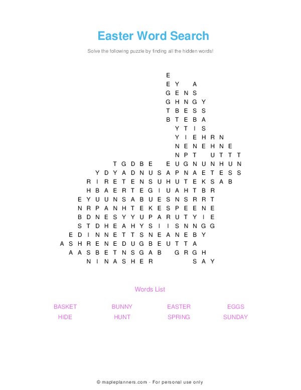 Easter Word Search Puzzle