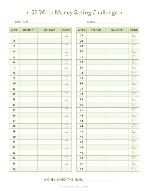 52 Week Money Saving Challenge