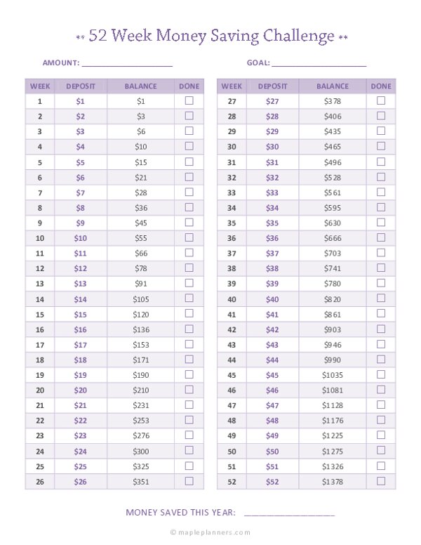 52 Week Savings Challenge