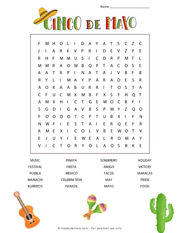 Cinco de Mayo Word Search