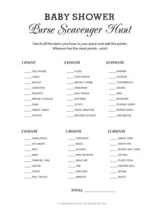 Baby Shower Purse Scavenger Hunt