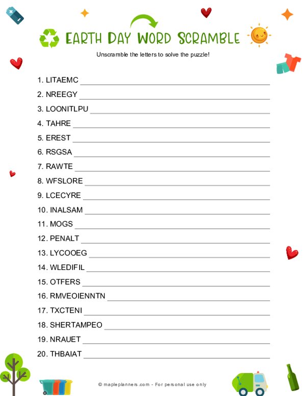 Earth Day Word Scramble