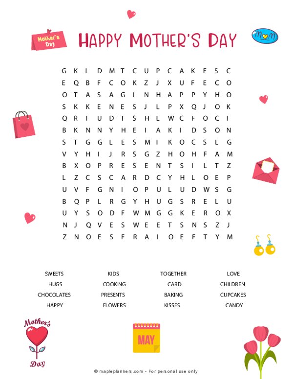 Mothers Day Word Search