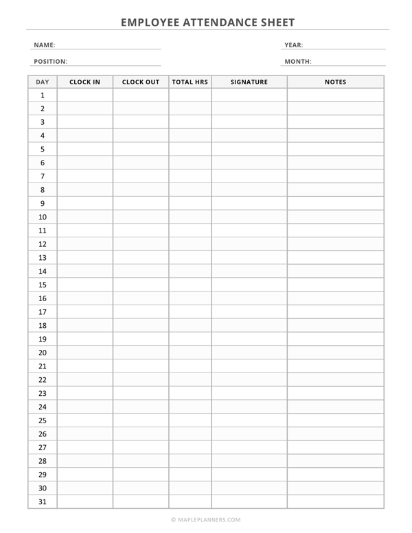 employee attendance sheet