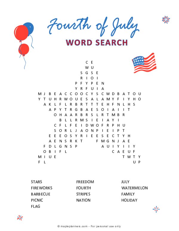 Fourth of July Word Search