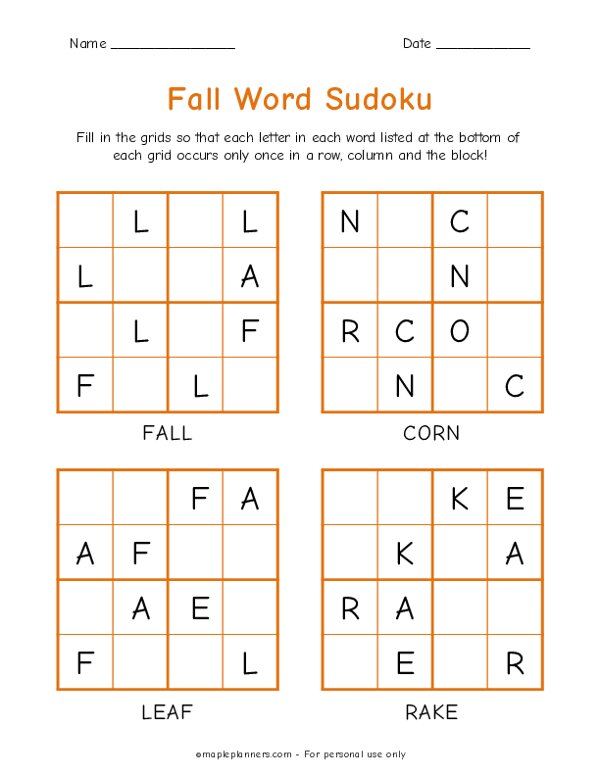 Printable Sudoku for Kids - 4x4 Grid - Easy