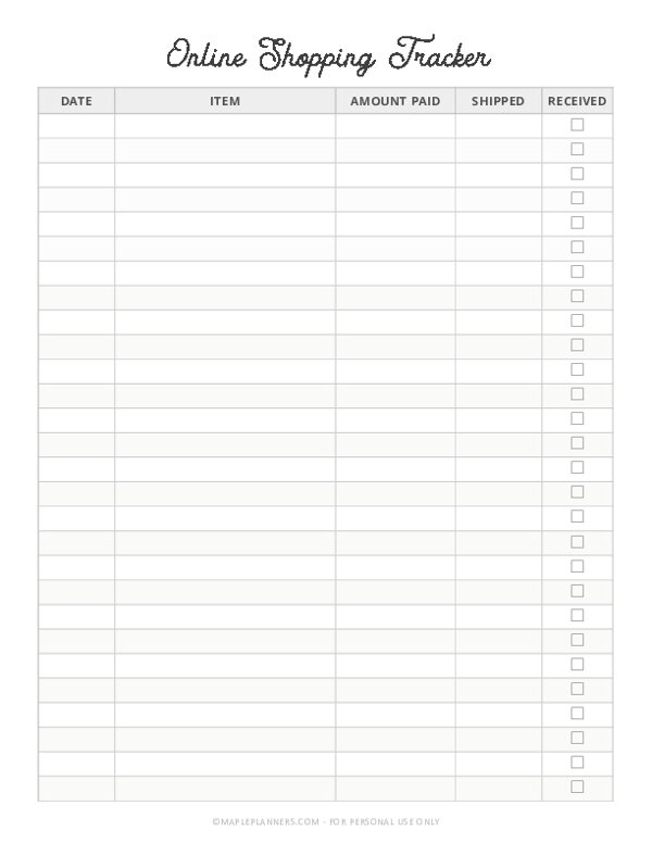 Online Shopping Tracker Template