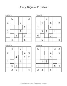 6x6 Jigsaw Sudoku Puzzles