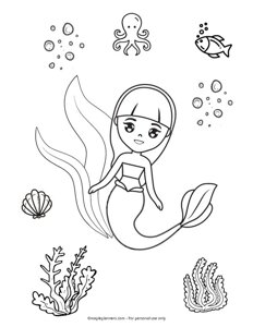 Mermaid with SeaShell Coloring Page 