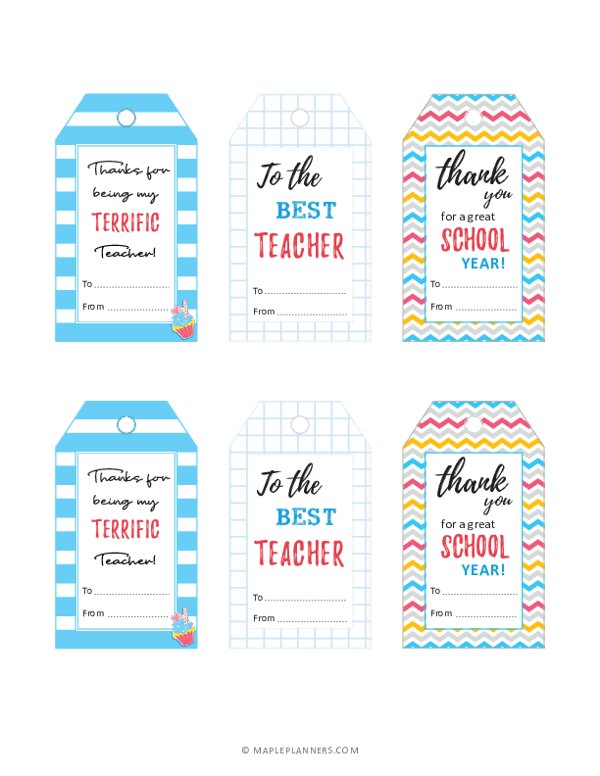 Teacher Appreciation Gift Tags Editable, Printable Custom Thank