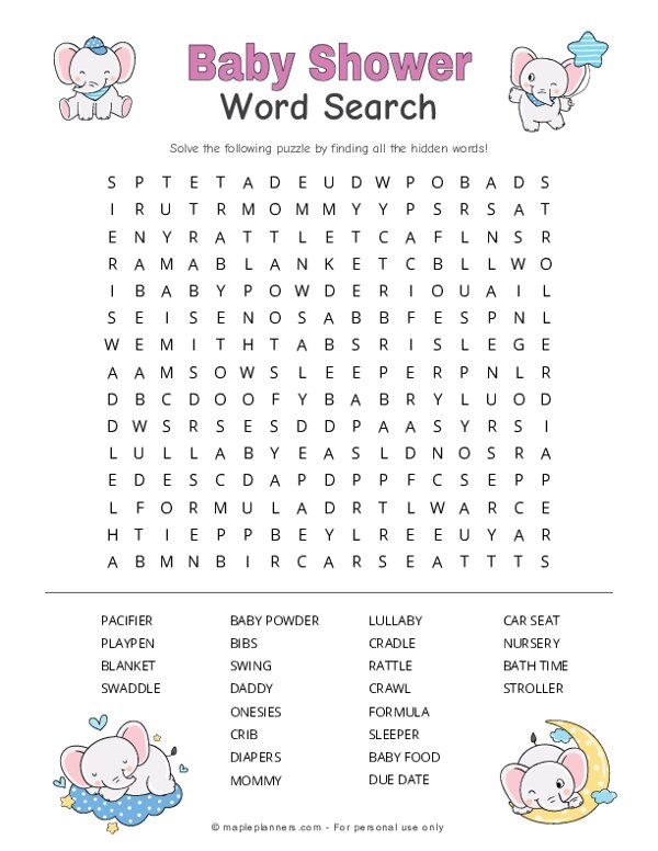 Baby Shower Word Search