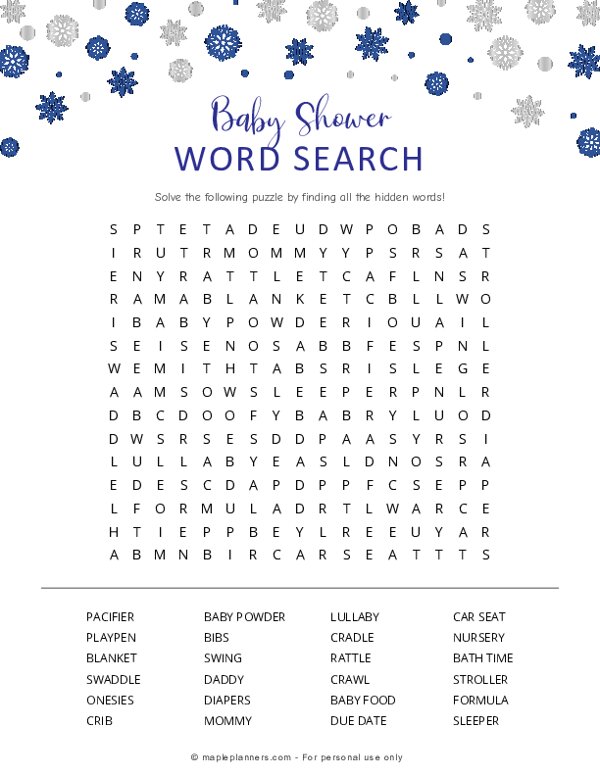 Winter Wonderland Baby Shower Word Search With Answer Key