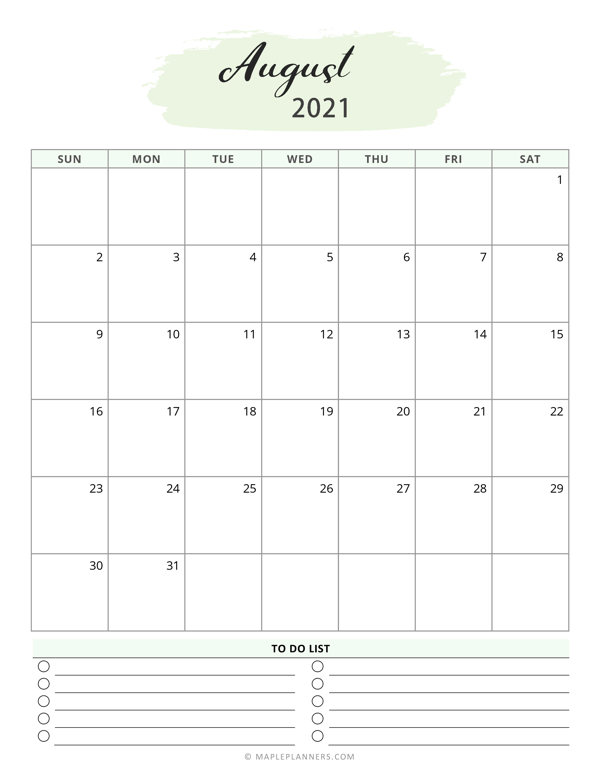 August 2021 Calendar Template