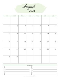 August 2021 Calendar Template