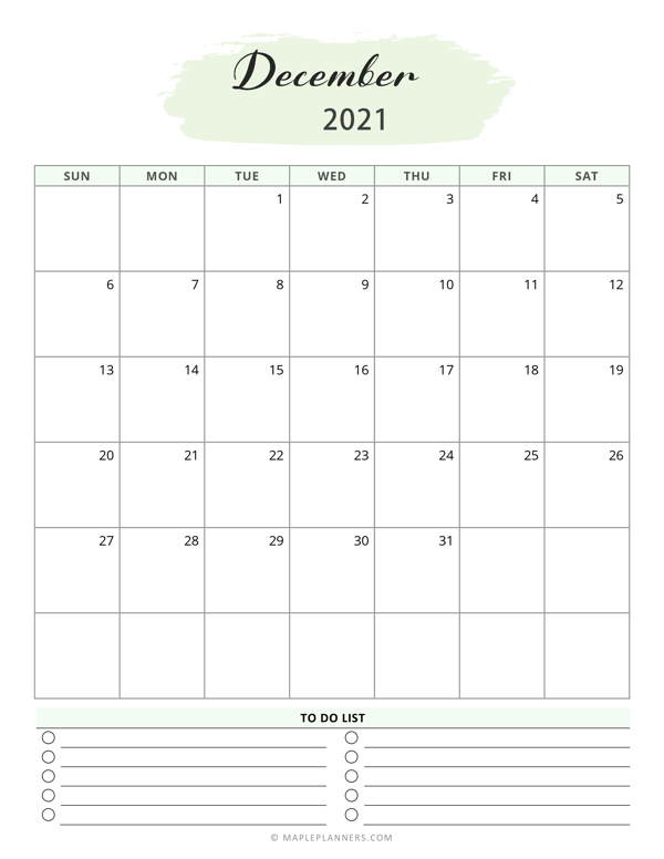 December 2021 Calendar Template