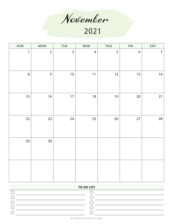 Free Printable November 2021 Calendar Template