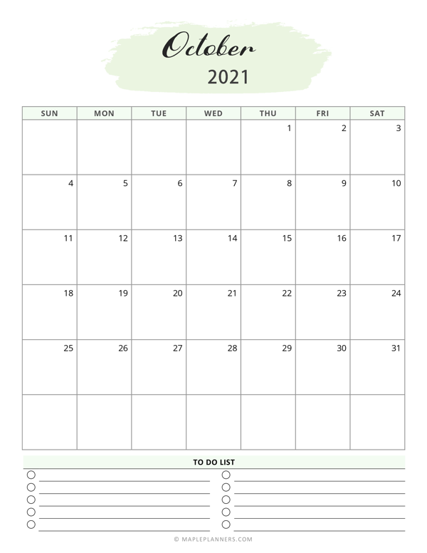 October 2021 Calendar Template