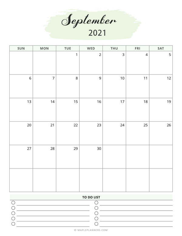 Free Printable September 2021 Calendar Template
