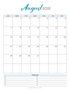 August 2022 Calendar Template