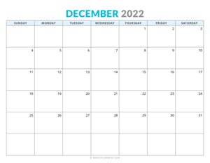 December 2022 Calendar (Horizontal)