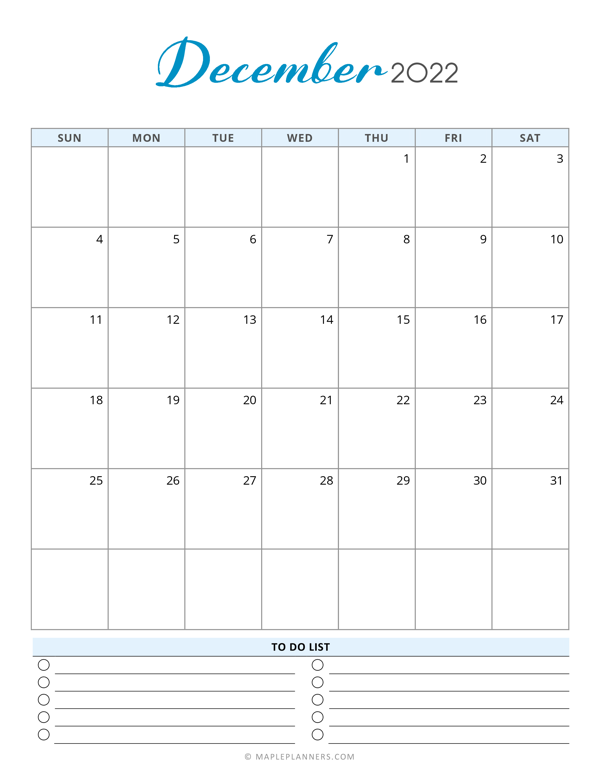 Free Printable December 2022 Calendar Template