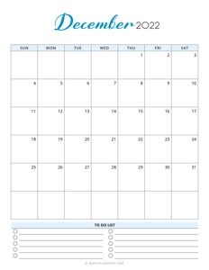 December 2022 Calendar Template