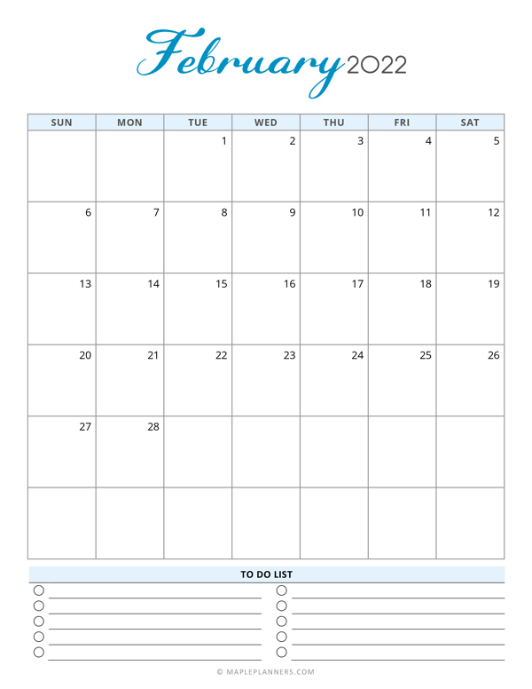 February 2022 Calendar Template