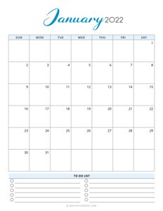 January 2022 Calendar Template